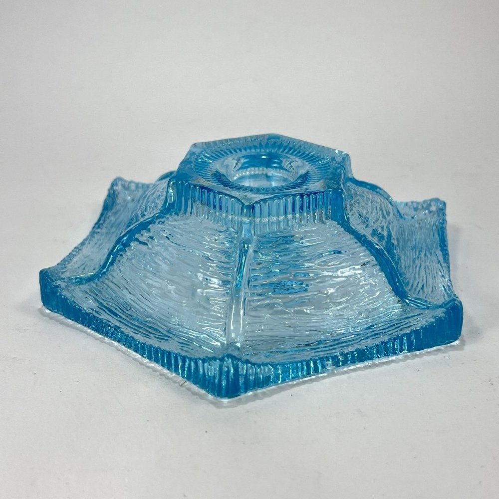 Vtg LE Smith Glass 6303 Blue Hexagon Candlestick Candle Holder Replacement